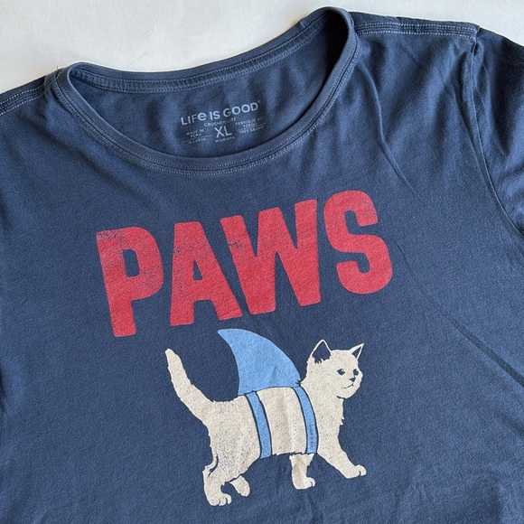 Rare Life Is‎ Good Blue Paws Cat Jaws Shark Crusher Lite Tshirt Women’s Size XL - Picture 1 of 12